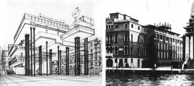 On the left: Giuseppe and Alberto Samon, Competition for the Camera dei Deputati offices, Roma, 1967. 
On the right: Giuseppe Samon and Egle Tricananato, Inail offices, San Simeone, Venezia 1950-56. - ZOOM 