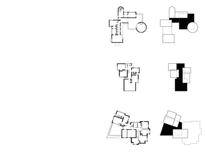 Plans and compositional schemes. From the top: House Mller in Kln-Lindenthal, 1957-58; House in Bensberg, 1960; House Bauer in Overath, 1960-61. - ZOOM 