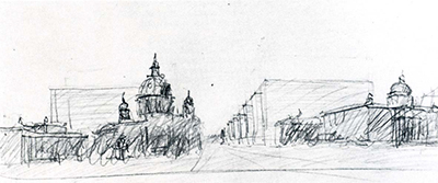 L. Hilberseimer, Re-structuration of old Berlin city centre, sketch
