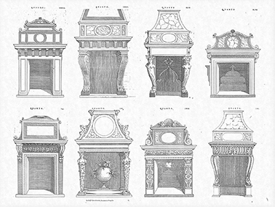 Sebastiano Serlio, Regole generali di architettura, Venezia 1537; Doric, Ionic, Corinthian and Composite fireplaces.
