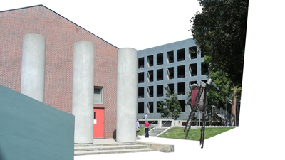 F. Gehry, dettagli architettonici postmoderni della Loyola Law School di Los Angeles.