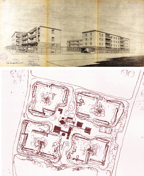 In alto: Ing. G.Roncoroni Case per lavoratori in via Dacci, 1950
