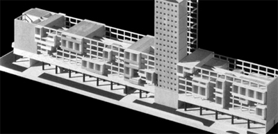 Progetto di uno studente a partire dalla ruderizzazione del progetto per lUnit dhabitation per Strasbourg di Le Corbusier.