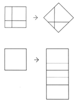 Fig.2 - John Hejduk, Genesi della 'Diamond Configuration'. Sotto: la isometria della 'Diamond Configuration' appare come una rappresentazione piatta e frontale.