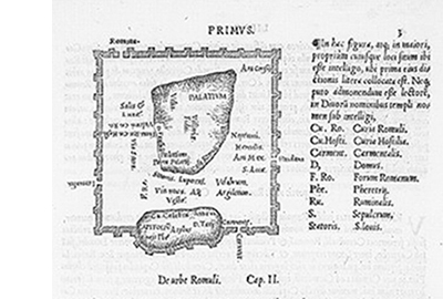 La “quadratura” dei colli, in Marliani G. B. (1534), Topographia antiquae Romae. Seb. Gryphium: Lione. - ZOOM 