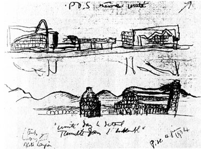 Le Corbusier, Comparison between the monumental elements of Piazza del Campo in Pisa and the competition project for the Palace of the Soviets in Moscow, 1934